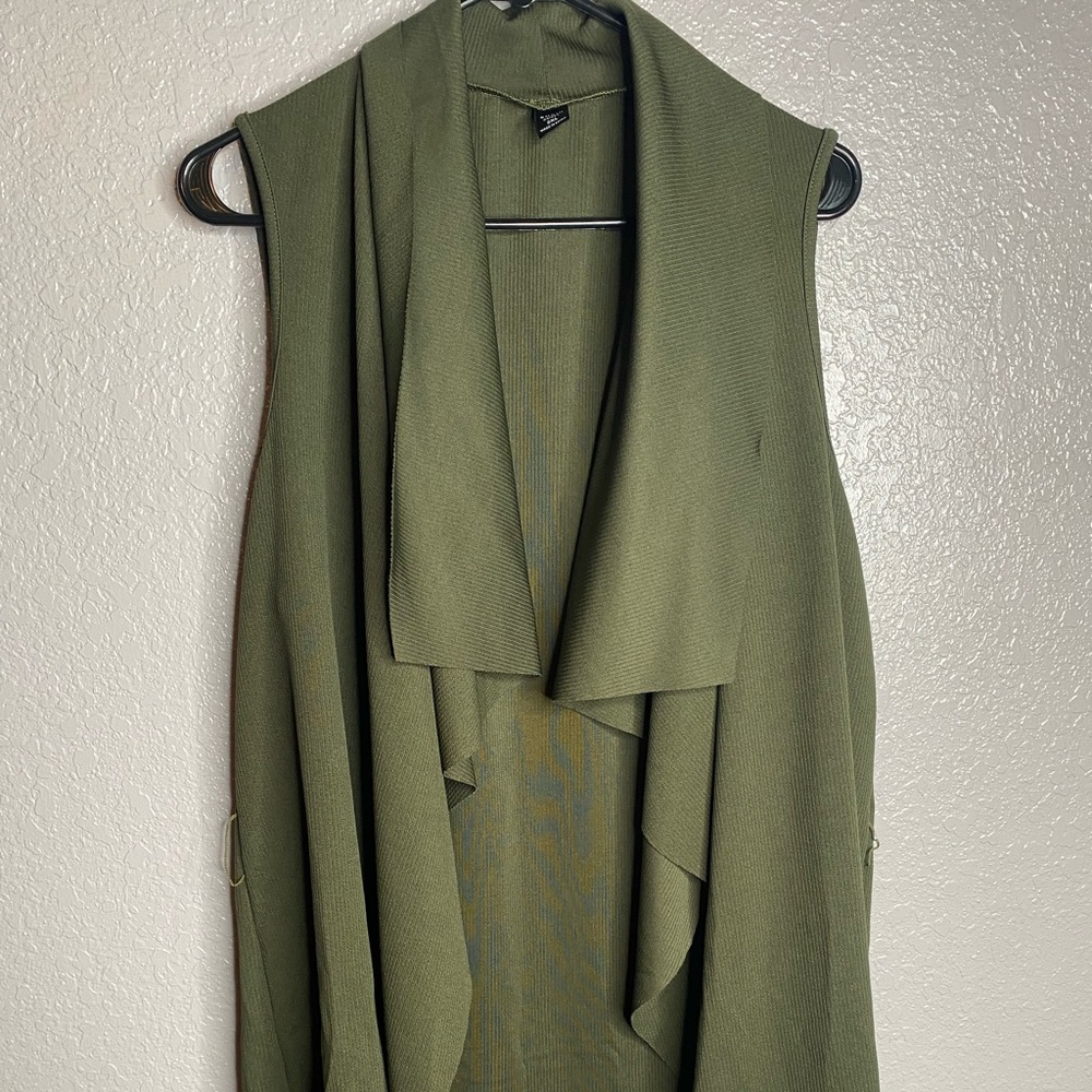 Olive green open front vest